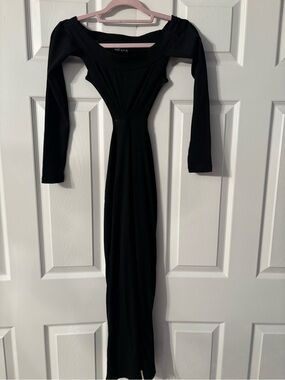 nasty gal black long sleeve dress Nasty Gal Women's Disc Cluster Embellished Lace Up Fluted Sleeve Mini Dress in Black